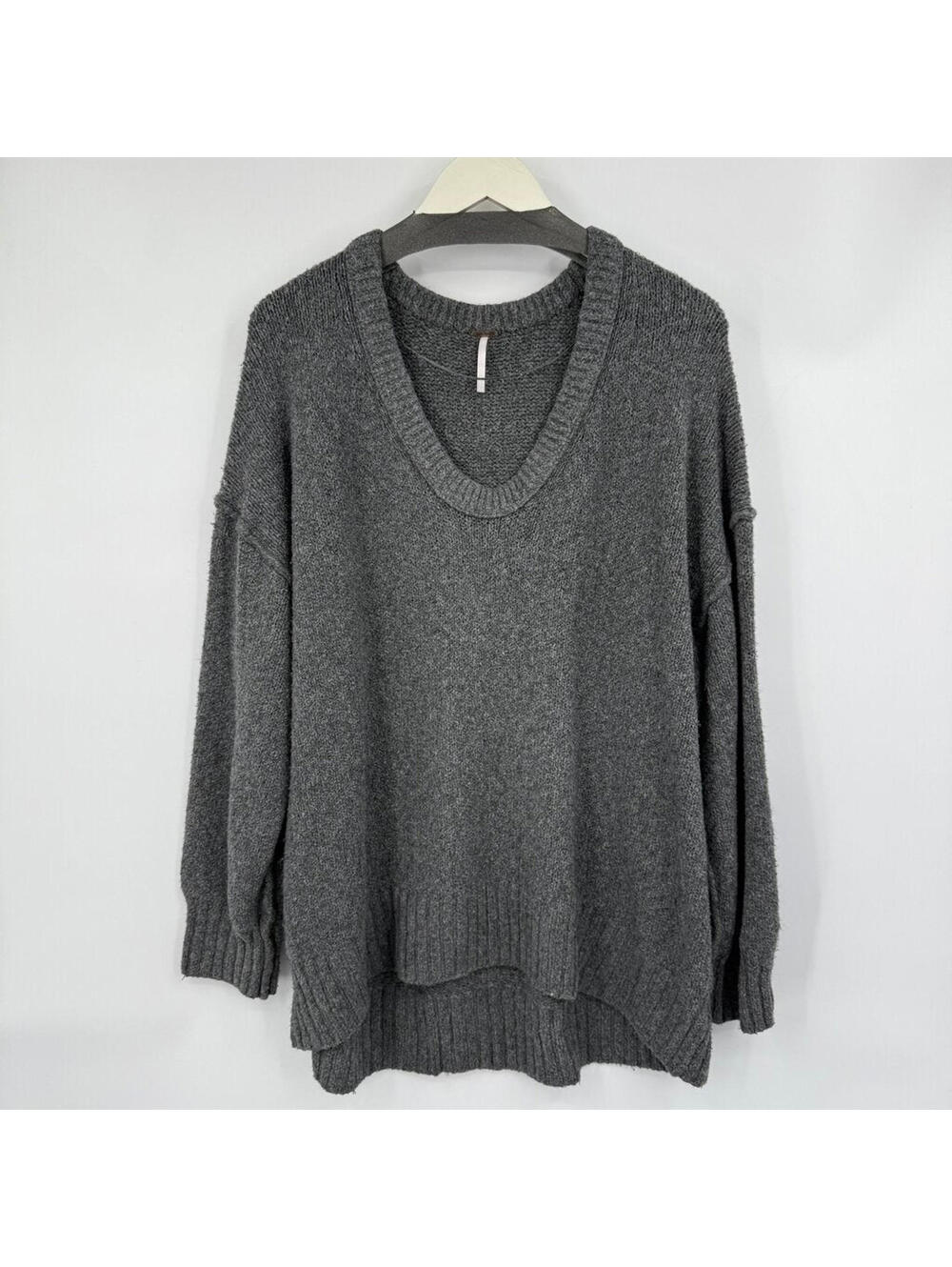 Women's Free People Brookside Gray Oversized V-Neck Sweater Large